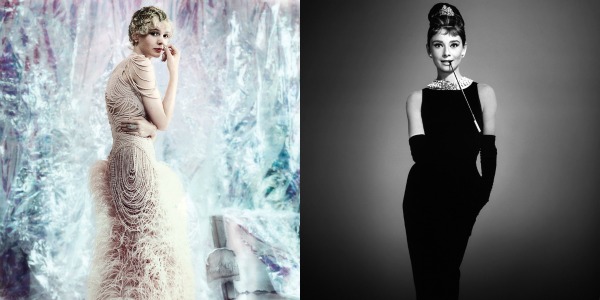 Daisy Buchanan (Carey Mulligan), em “O Grande Gatsby” (2013) / Holly Golightly (Audrey Hepburn), em “Bonequinha de Luxo” (1961)