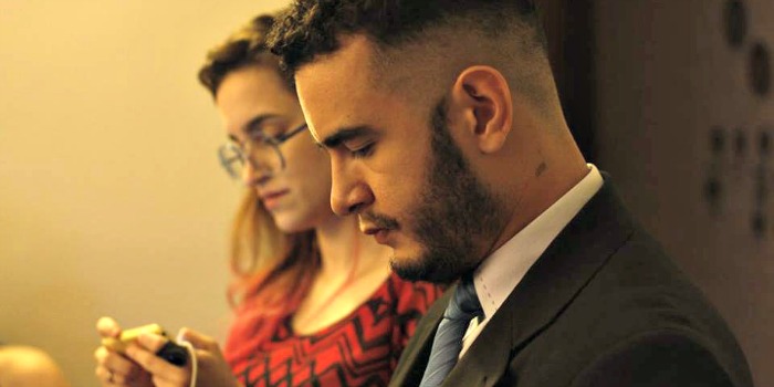 Camila Henriques e Lucas Jardim nos bastidores do Oscar 2016 do Cine Set